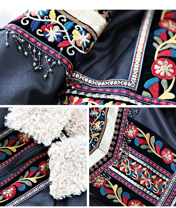 Women's Synthetic Leather Beaded Embroidery National Long Sleeve Coat on Clearance