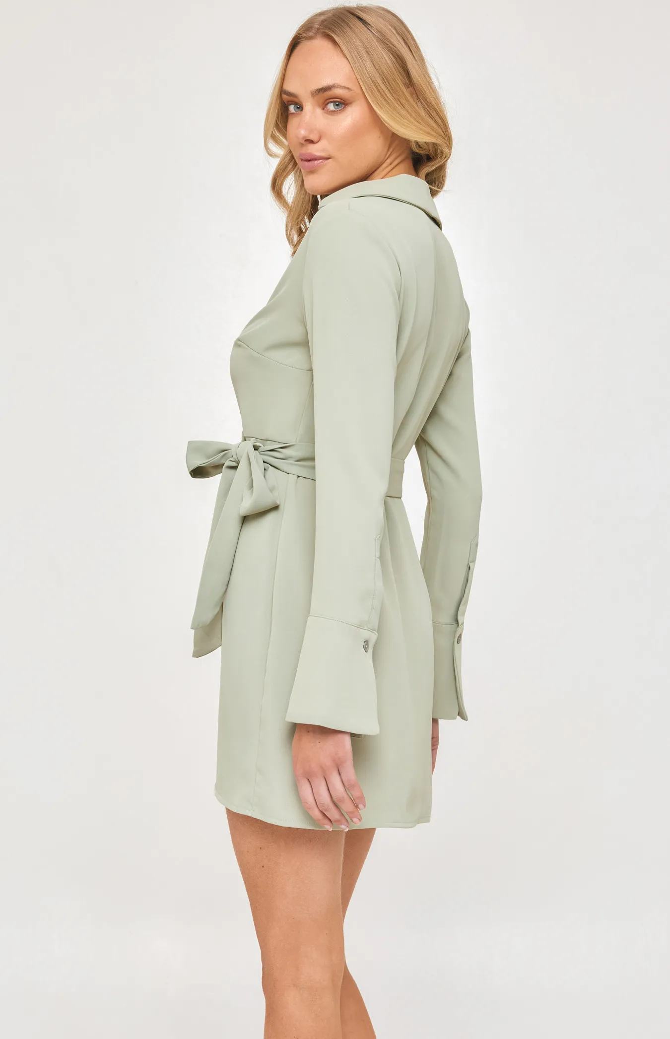 Wrap Shirt Dress with Pleated Details (SDR1234B) 