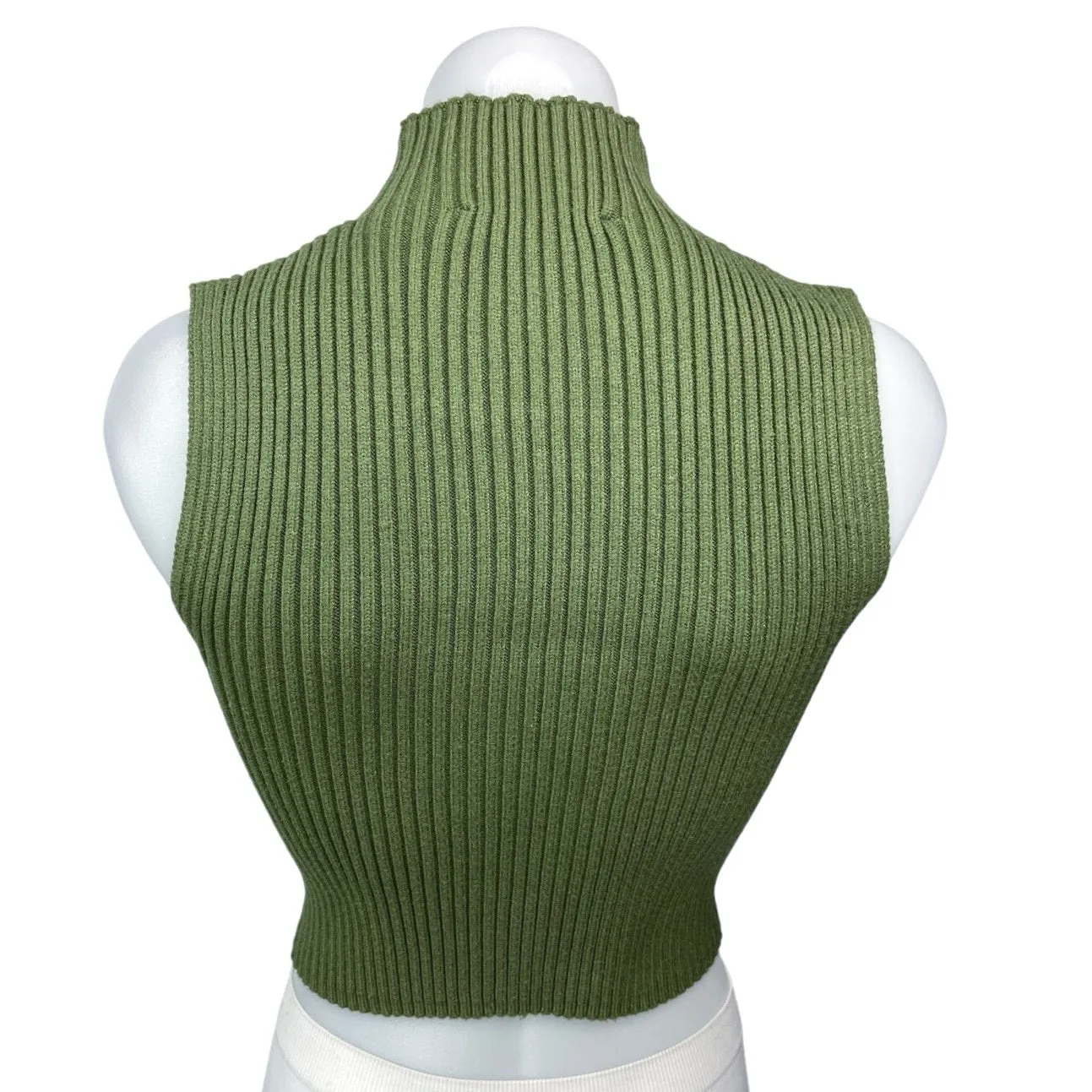 Zara Olive Green Ribbed Mock Sleeveless Stretch Knit Crop Sweater Tank Top S