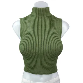 Zara Olive Green Ribbed Mock Sleeveless Stretch Knit Crop Sweater Tank Top S