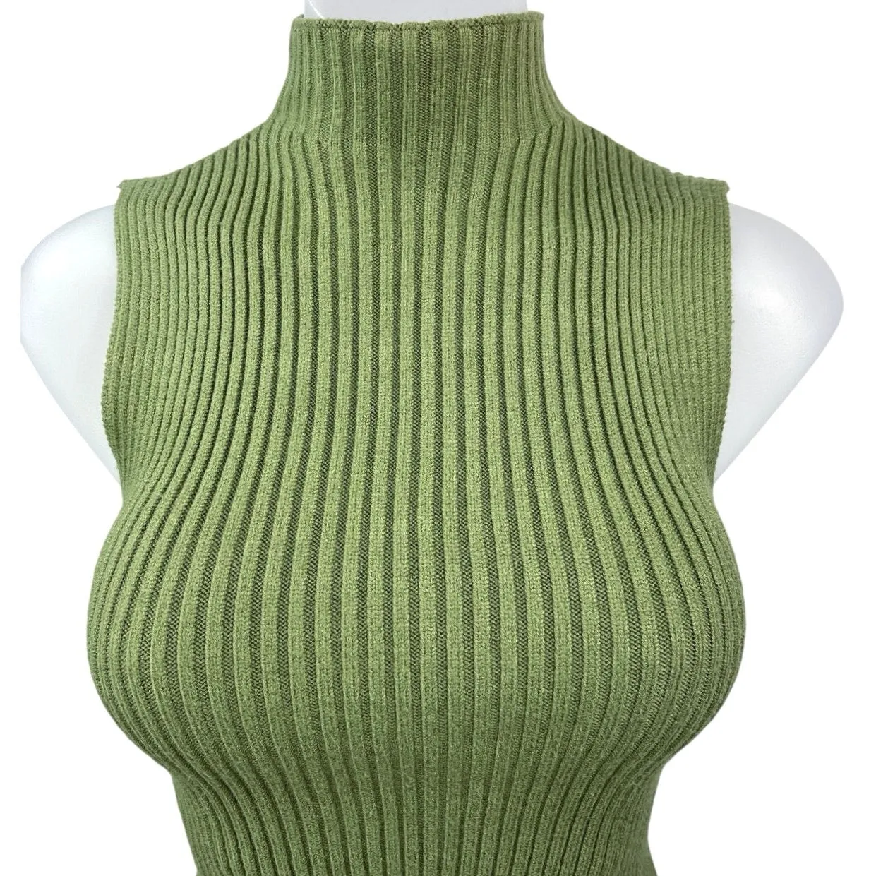 Zara Olive Green Ribbed Mock Sleeveless Stretch Knit Crop Sweater Tank Top S