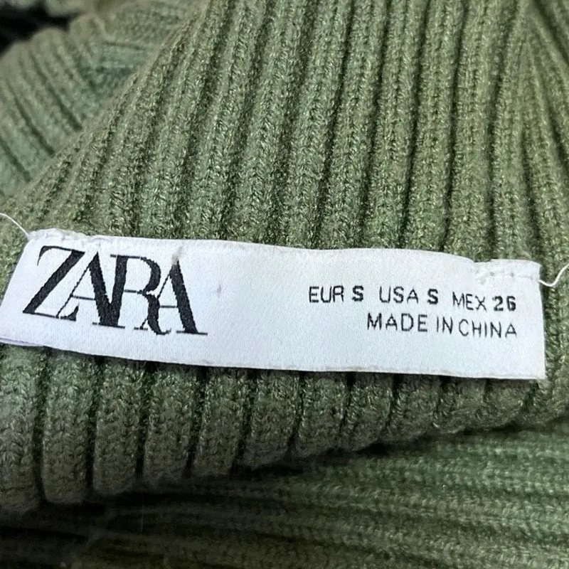 Zara Olive Green Ribbed Mock Sleeveless Stretch Knit Crop Sweater Tank Top S