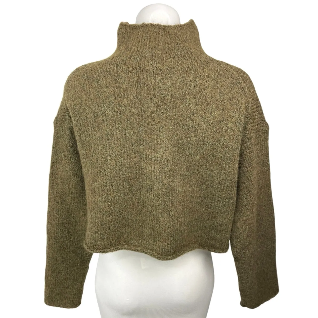 Zara Olive Green Wool Turtleneck Long Sleeve Cozy Pullover Crop Sweater Top Sz S