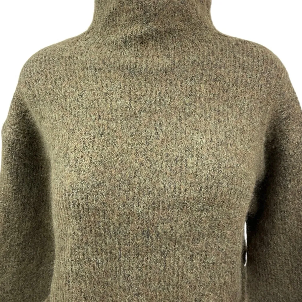 Zara Olive Green Wool Turtleneck Long Sleeve Cozy Pullover Crop Sweater Top Sz S